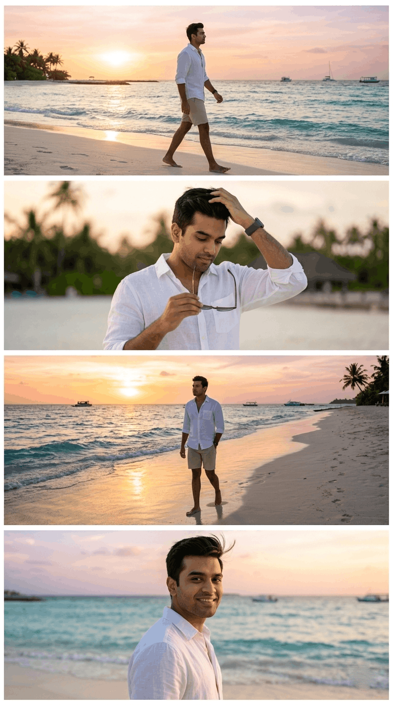 Beach AI Photo Editing Prompt for Cinematic Tropical Vacation Collage
