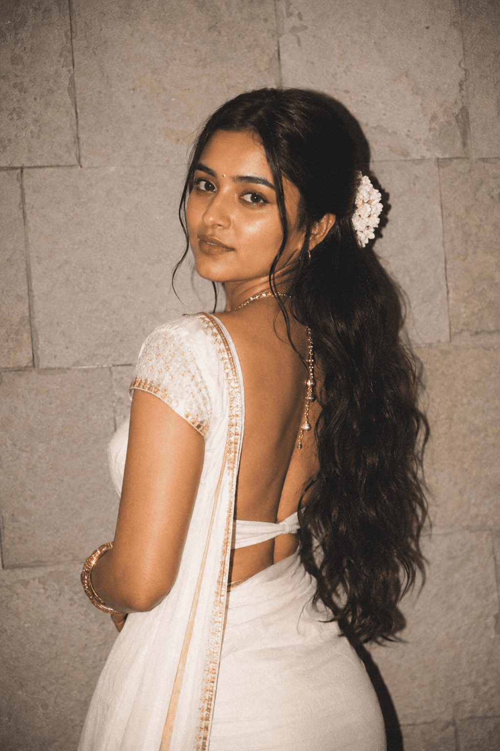 Google Gemini AI South Indian Saree Look Prompt with Y2K Flash Photography
