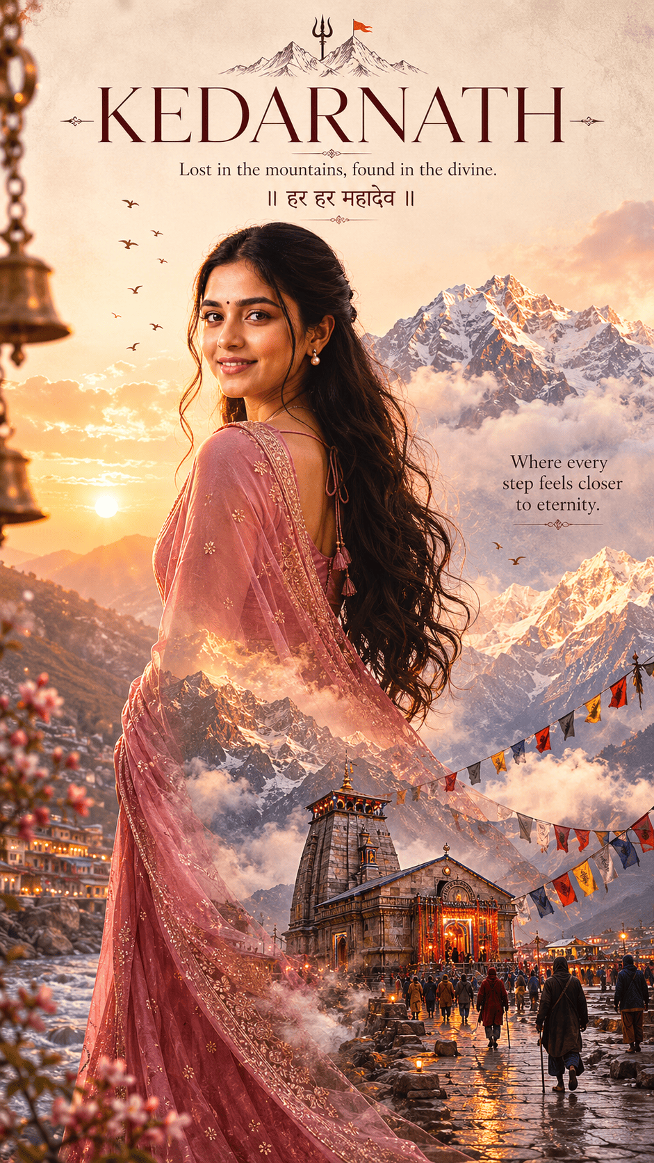 Kedarnath AI cinematic travel poster prompt